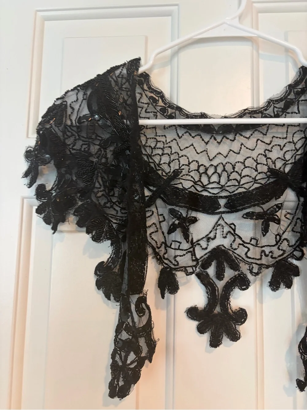 Vintage black Lace Beaded Sequin Capelet Collar Bolero Shrug